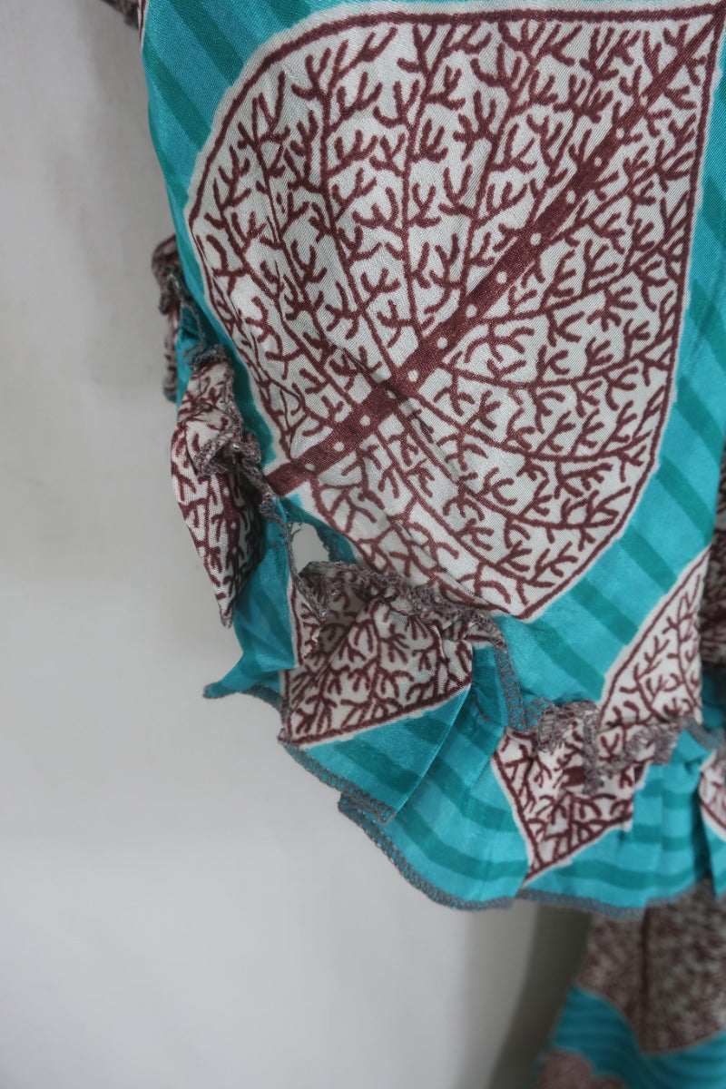 Venus Maxi Wrap Dress - Mulberry Leaf Teal Trellis - Size M by All About Audrey