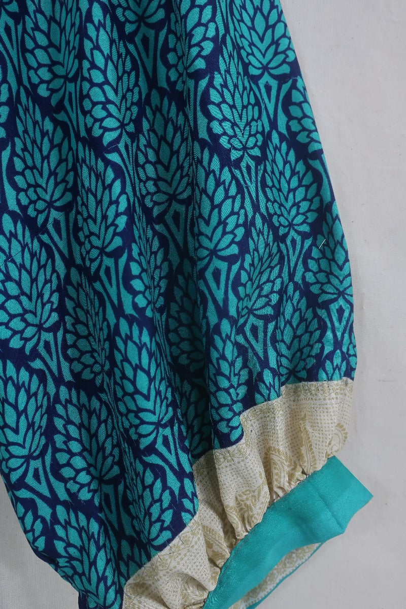 Lola Wrap Dress - Indigo & Aqua Tiles - Size S/M