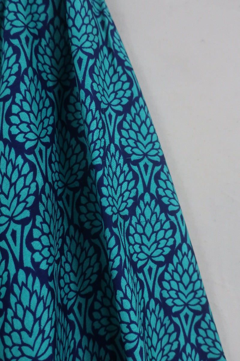 Lola Wrap Dress - Indigo & Aqua Tiles - Size S/M