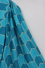 SALE | Lola Wrap Dress - Checkered Teal Blue & Bronze - Size S/M