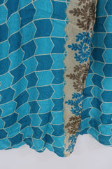 SALE | Lola Wrap Dress - Checkered Teal Blue & Bronze - Size S/M