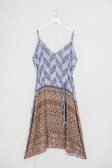 Jamie Dress - Indian Sari Slip - Rustic Brown & Blue Check - Size M/L By All About Audrey