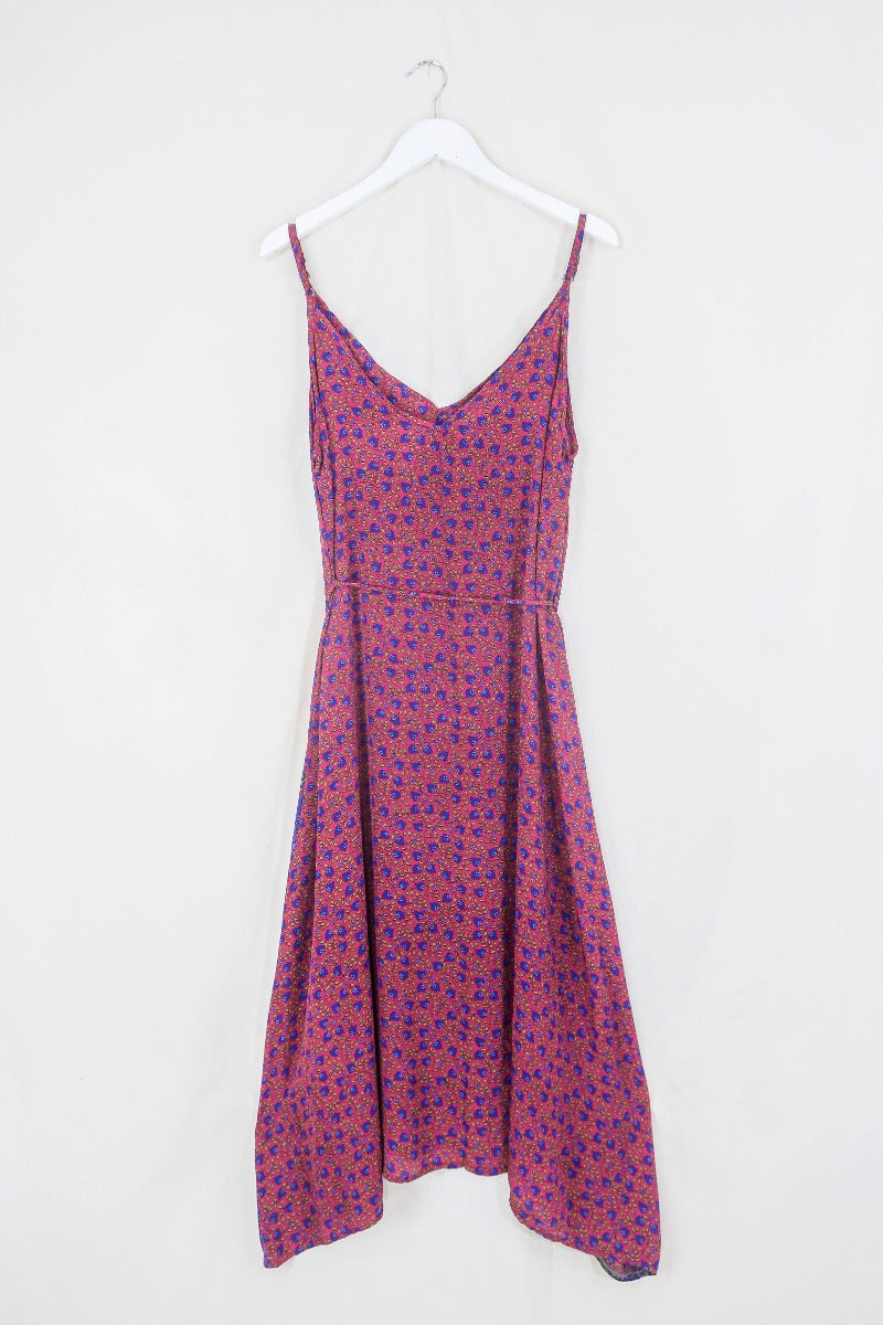 Jamie Dress - Indian Sari Slip - Raspberry Pink & Plum Floral - Size M/L By All About Audrey