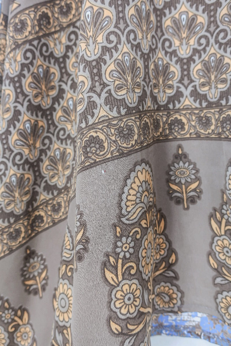 Jamie Dress - Indian Sari Slip - Rustic Brown & Blue Check - Size M/L