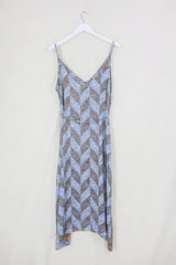 Jamie Dress - Indian Sari Slip - Rustic Brown & Blue Check - Size M/L By All About Audrey