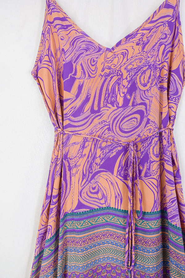 Jamie Dress - Indian Sari Slip - Psychedelic Pink Liquid - Size M/L By All About Audrey