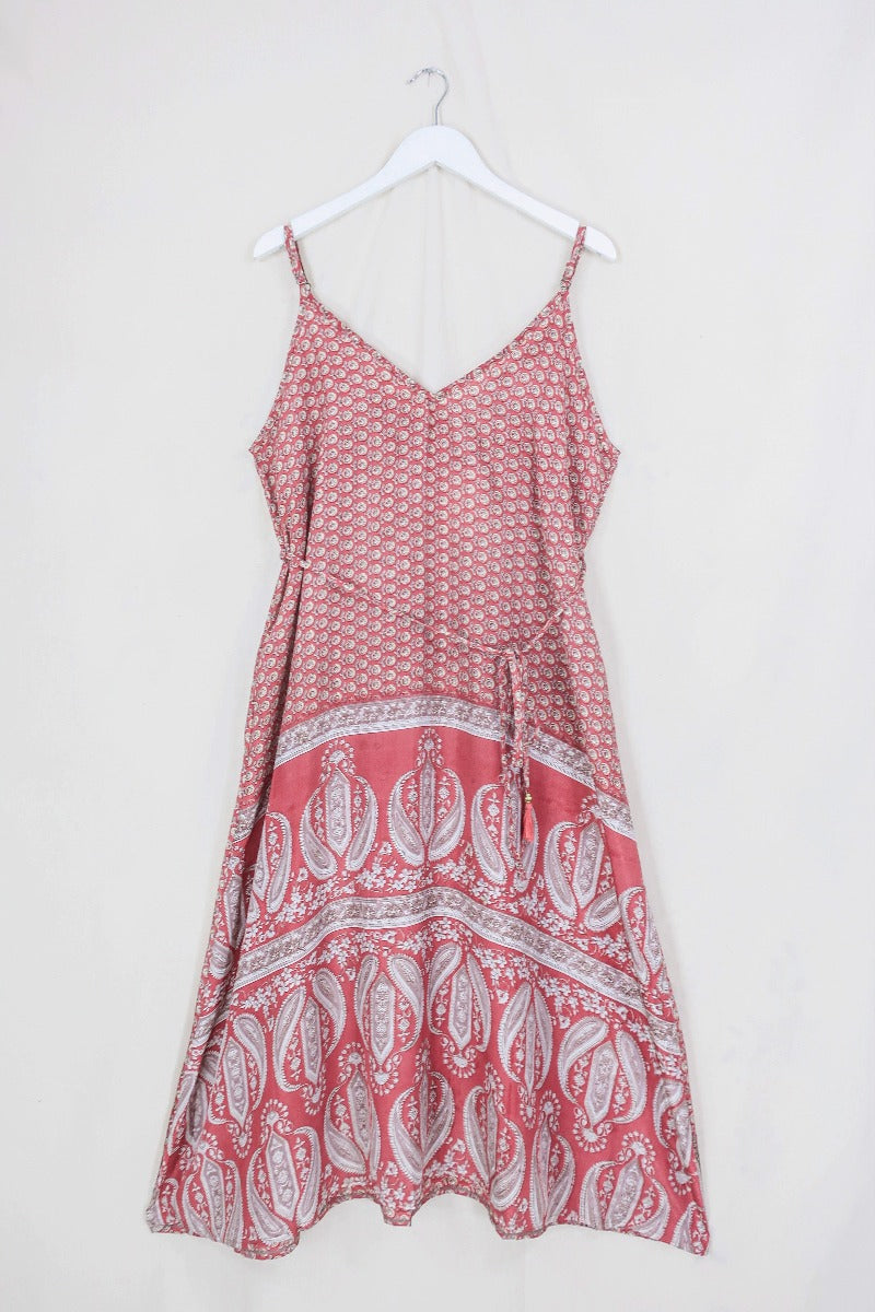 Jamie Dress - Indian Sari Slip - Strawberries & Cream Paisley - Size XL By All About Audrey