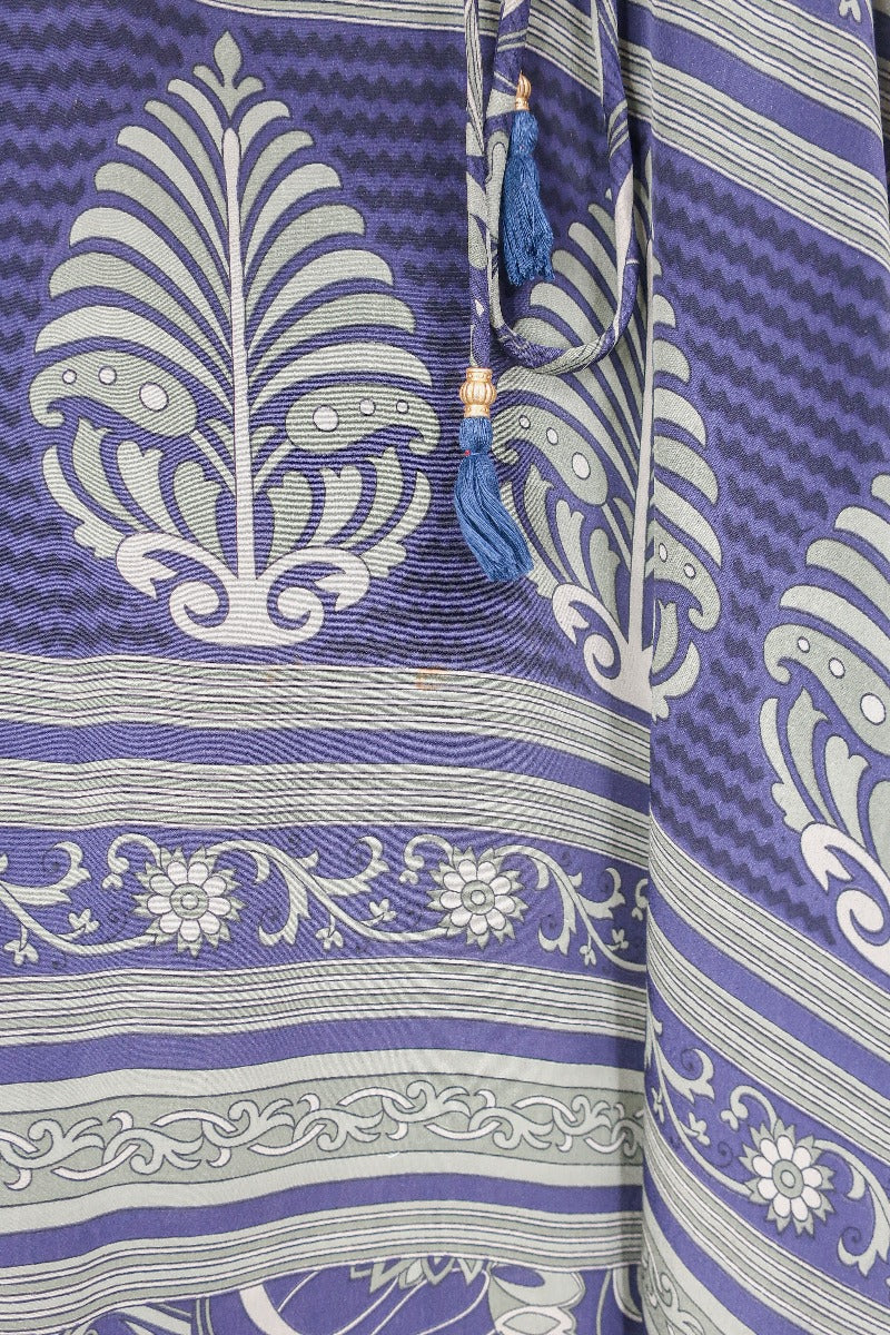 Jamie Dress - Indian Sari Slip - Indigo Blue Psychedelic Floral - Size XL