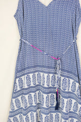 Jamie Dress - Indian Sari Slip - Deep Blue Floral Mosaic - Size M/L By All About Audrey