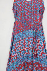 Jamie Dress - Indian Sari Slip - Crimson & Turquoise Floral - Size M/L By All About Audrey