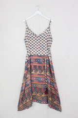 Jamie Dress - Indian Sari Slip - Hippie Jewel Tone Thistles - Size M/L By All About Audrey
