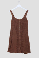 Indian Button-Up Mini Sundress in Chestnut Brown - Free Size by all about audrey