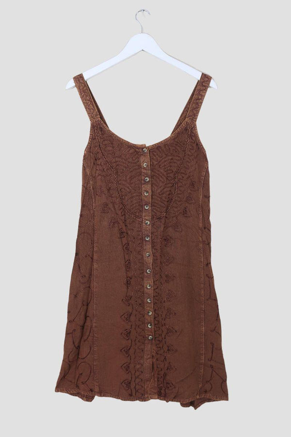 Indian Button-Up Mini Sundress in Chestnut Brown - Free Size by all about audrey