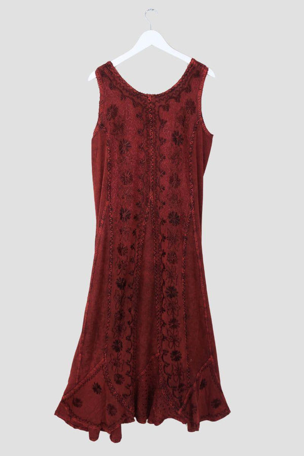 Indian Embroidered Maxi Slip Dress in Earth Red - Free Size by all about audrey