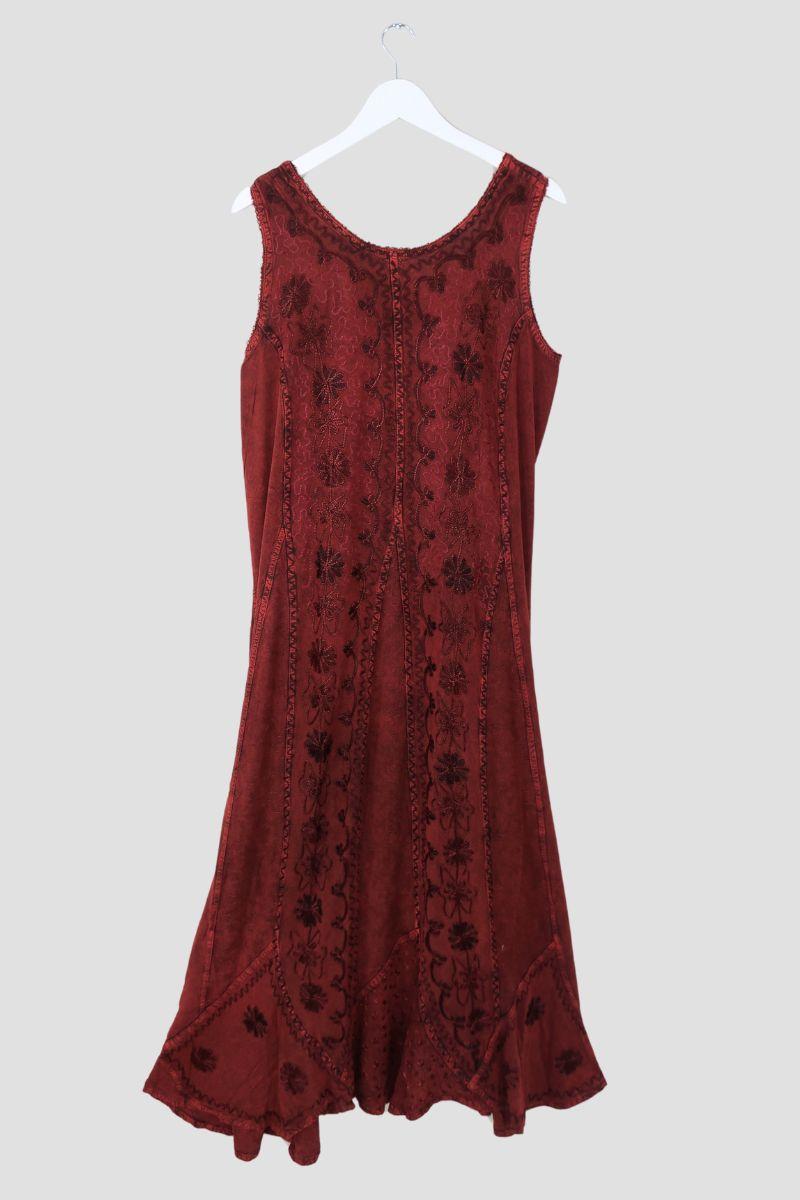 Indian Embroidered Maxi Slip Dress in Earth Red - Free Size by all about audrey