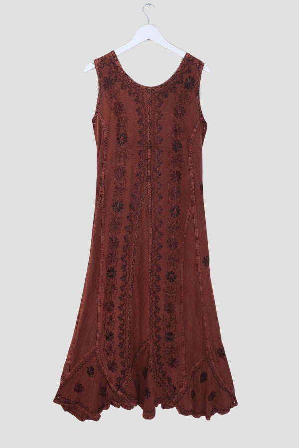 Indian Embroidered Maxi Slip Dress in Fox Red - Free Size by all about audrey