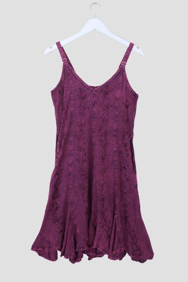 Indian Embroidered Mini Slip Dress in Violet Purple - Free Size by all about audrey