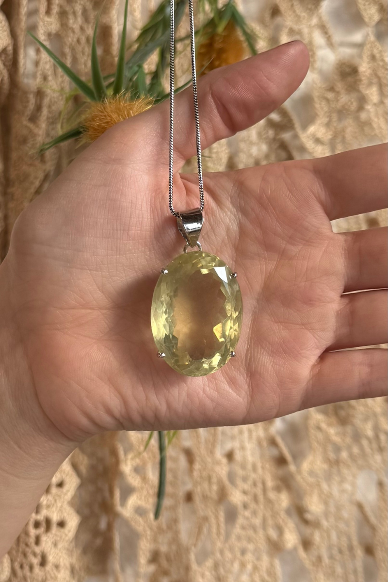 Lemon Topaz Stone Silver Plated Necklace