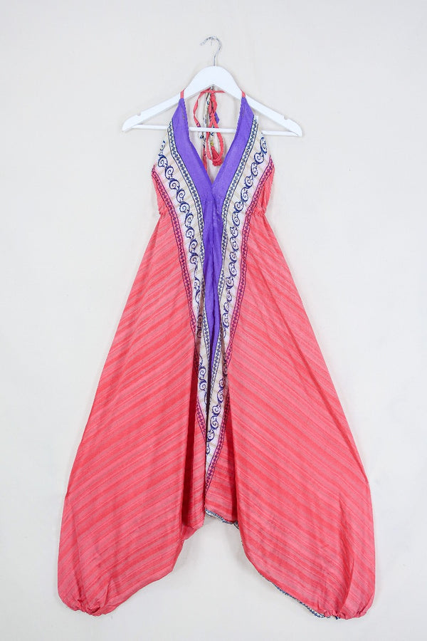 Medusa Harem Jumpsuit - Vintage Sari - Candy Pink Pinstripe - M/L