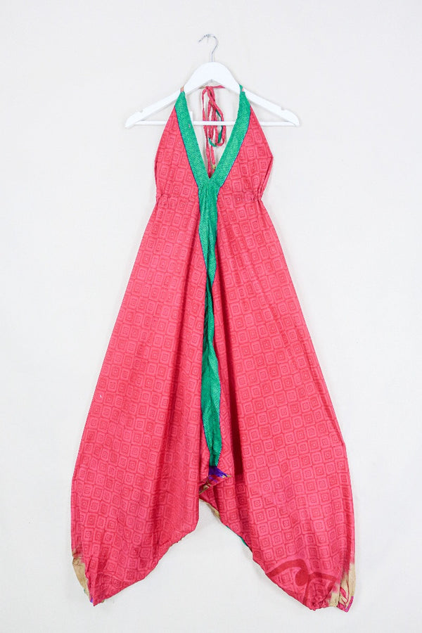 Medusa Harem Jumpsuit - Vintage Sari - Magenta Floral Tiles - M/L