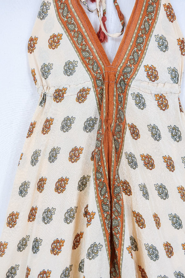 Medusa Harem Jumpsuit - Vintage Sari - Cream & Copper Floral Motif - M/L