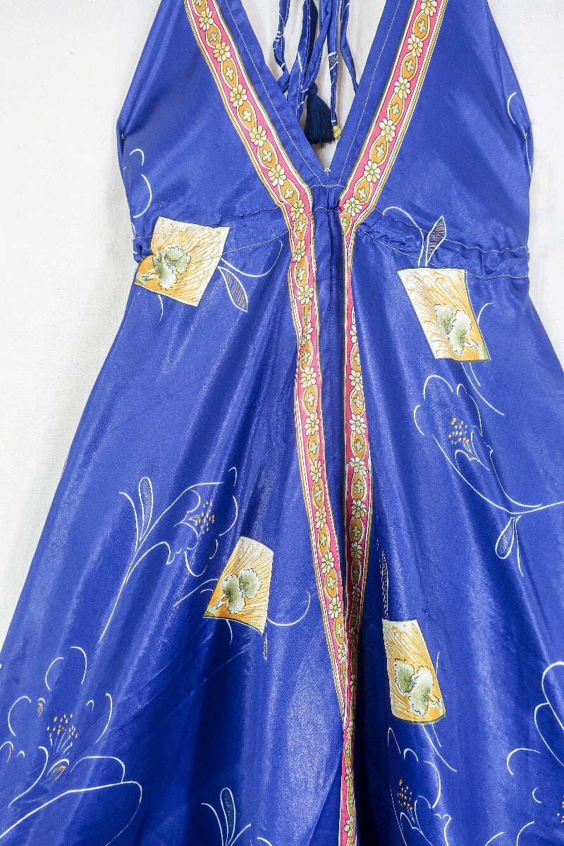 Medusa Harem Jumpsuit - Vintage Sari - Midnight Blue Trees - M/L