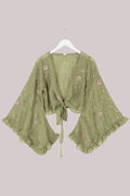 Venus Beaded Vintage Sari Wrap Top in Dewdrop Green