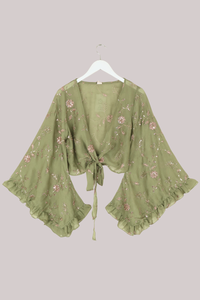 Venus Beaded Vintage Sari Wrap Top in Dewdrop Green