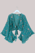 Venus Beaded Vintage Sari Wrap Top in Mermaid Blue