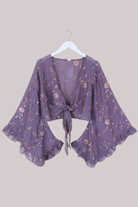 Venus Beaded Vintage Sari Wrap Top in Nightingale Purple