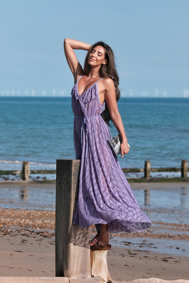 Delphi Maxi Dress in Periwinkle Purple Chantilly Lace