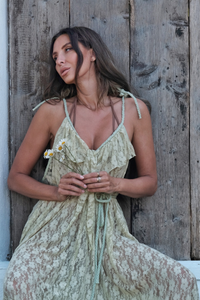 Delphi Maxi Dress in Pistachio Green Chantilly Lace