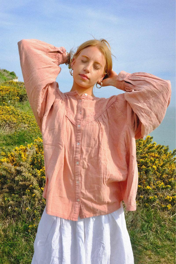 Balloon Sleeve Smock Top in Cherry Blossom Pink