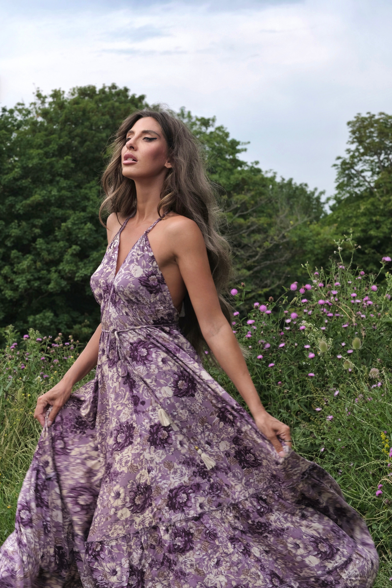 Blossom Halter Maxi Dress in Whisper Purple Floral
