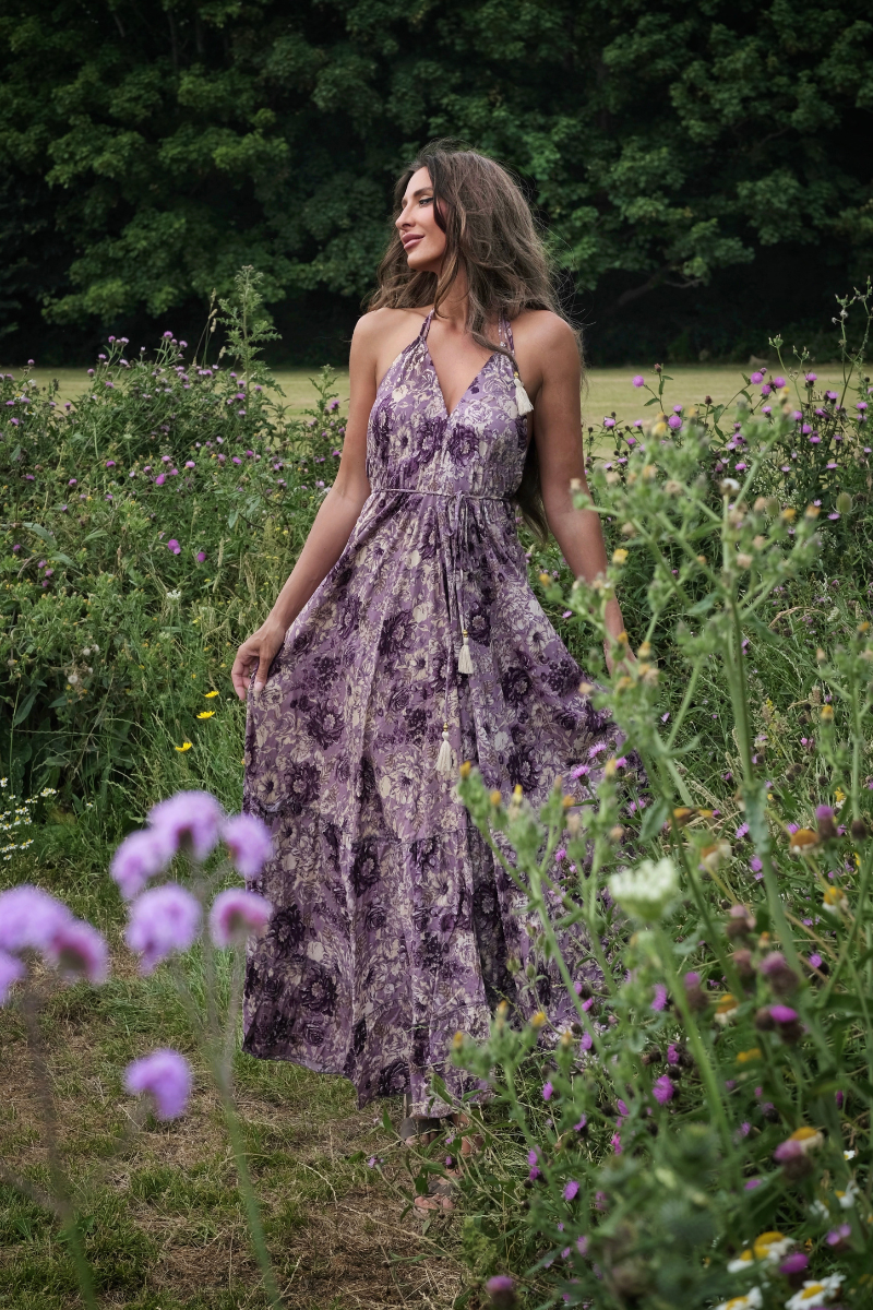 Blossom Halter Maxi Dress in Whisper Purple Floral