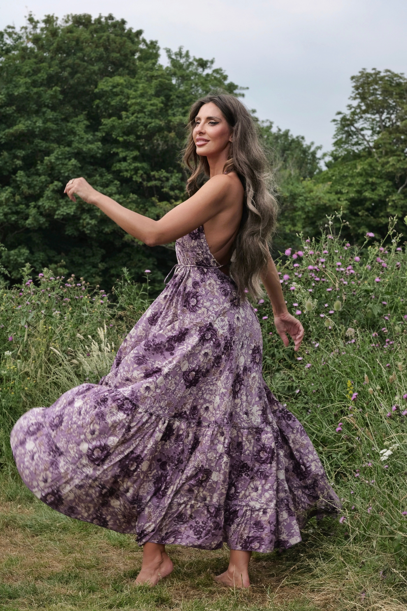 Blossom Halter Maxi Dress in Whisper Purple Floral