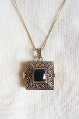 Ornate Locket Necklace in Gold with Black Onyx
