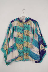 Ophelia Blouse - Blue Moon Floral - Vintage Sari - Free Size by all about audrey