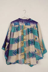 Ophelia Blouse - Blue Moon Floral - Vintage Sari - Free Size by all about audrey
