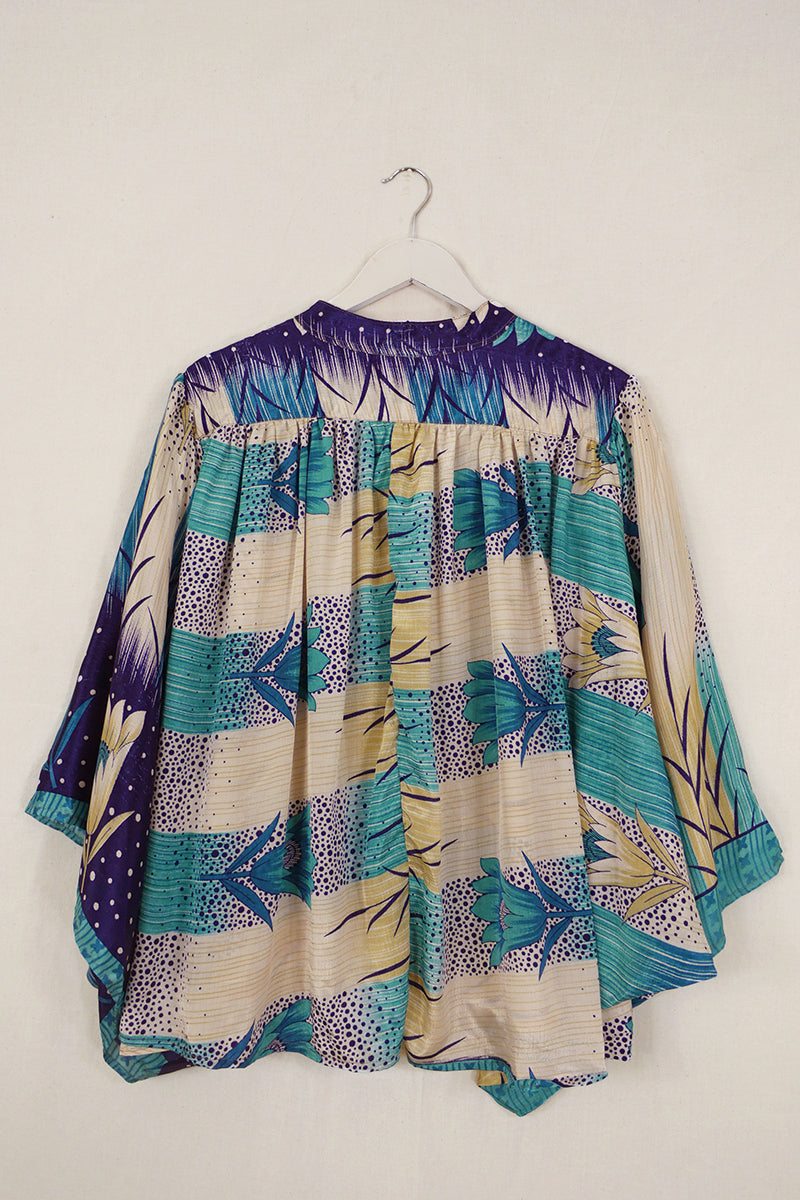 Ophelia Blouse - Blue Moon Floral - Vintage Sari - Free Size by all about audrey