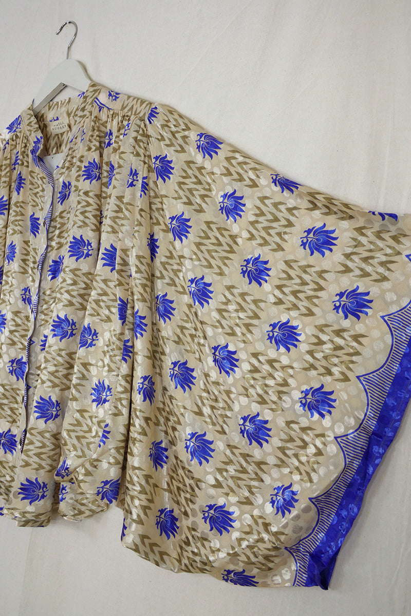 Ophelia Blouse - Blue Lavender Floral - Vintage Sari - Free Size