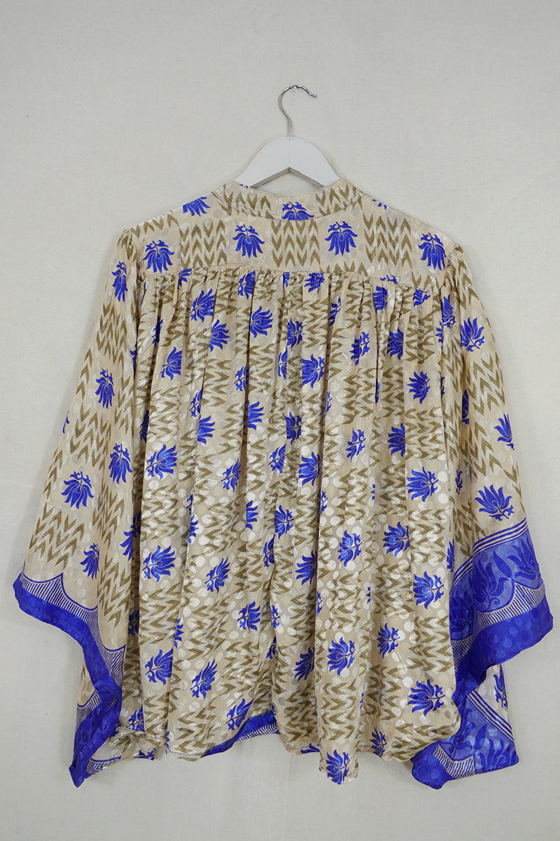 Ophelia Blouse - Blue Lavender Floral - Vintage Sari - Free Size