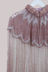 Waterfall Beaded Fringe Cloak with Pink Floral Detail