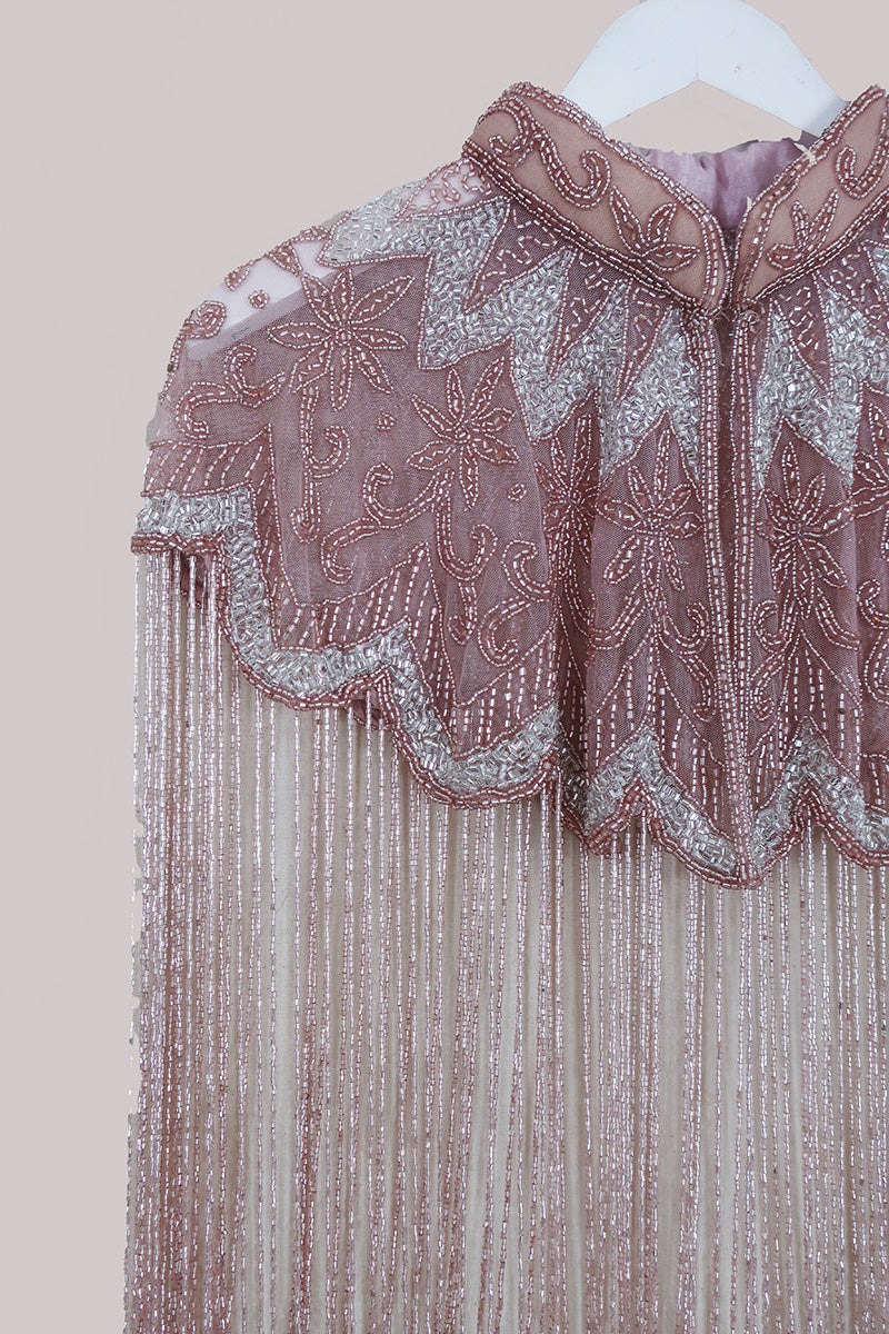 Waterfall Beaded Fringe Cloak with Pink Floral Detail