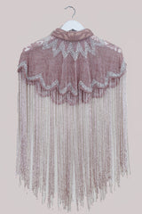 Waterfall Beaded Fringe Cloak with Pink Floral Detail