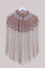 Waterfall Beaded Fringe Cloak with Pink Floral Detail