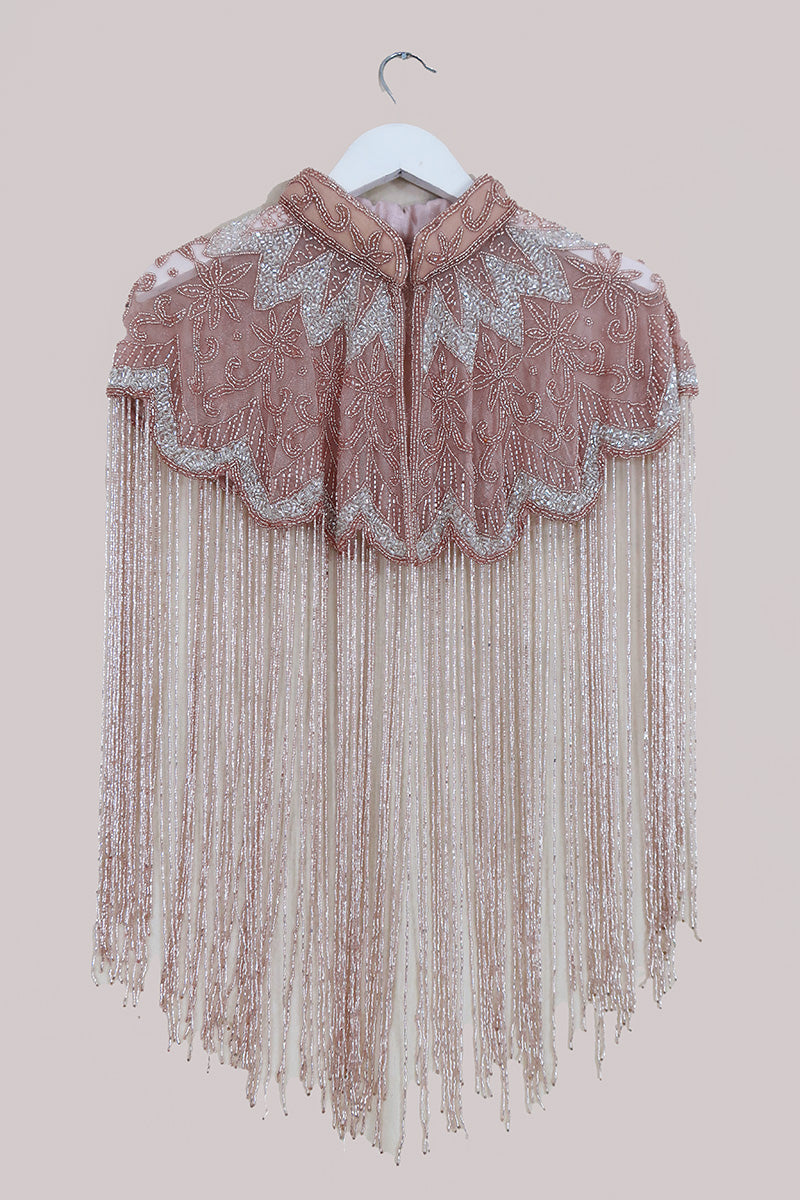 Waterfall Beaded Fringe Cloak with Pink Floral Detail