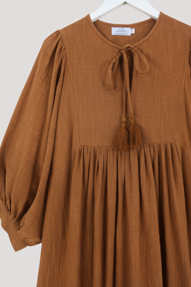 Posy Midi Dress in Tan by All About Audrey