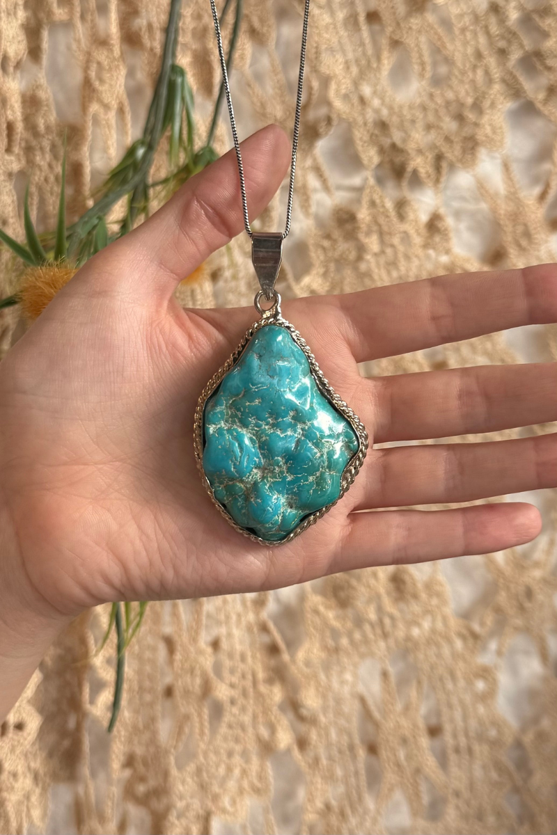 Real Turquoise Nugget Silver Plated Necklace