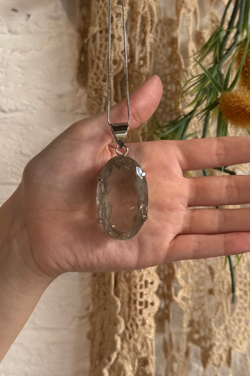 Smokey Quartz Stone Silver Plated Necklace